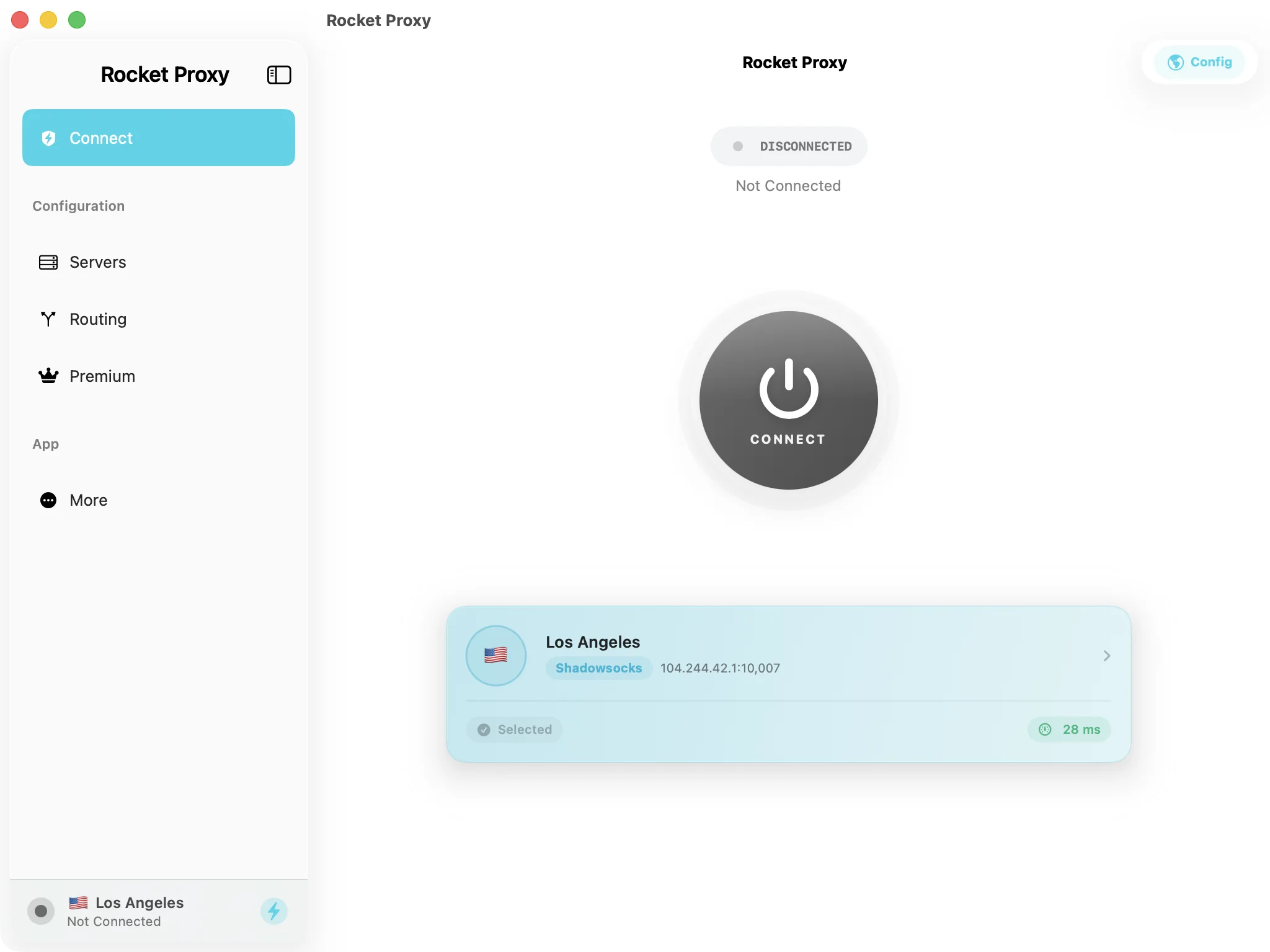 Rocket Proxy for Mac Connect screen